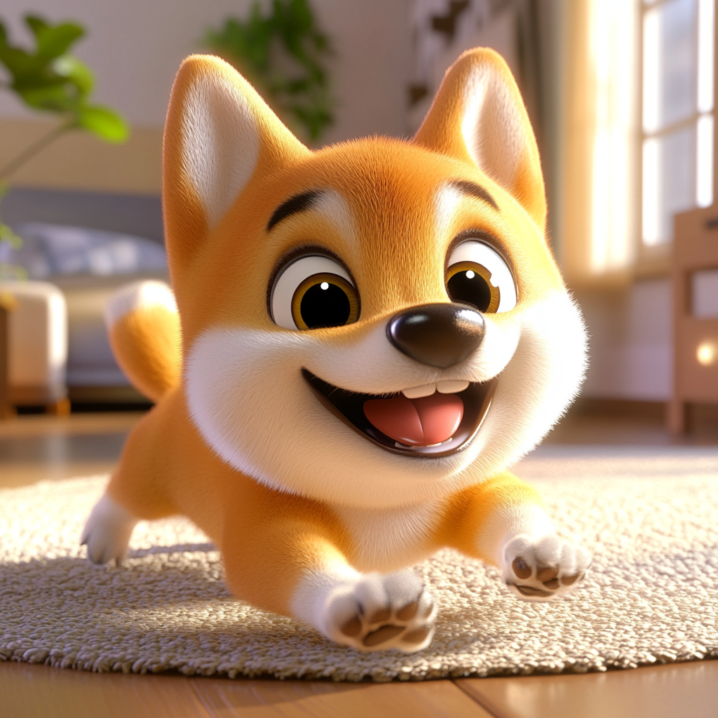 mid15125 a frisky pixar style 3d shiba inu puppy nibbling and d 18724509 8b86 4b91 b93c 5399cac44de5